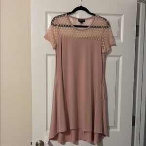 Nina Leonard Blush High Low Dress with Sheer Polka Dot Yoke